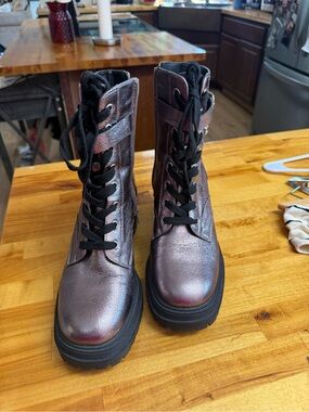 pop Metallic Purple Combat Boots with Black Soles